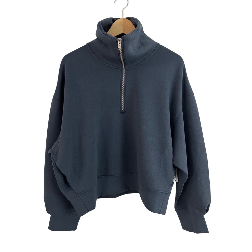 Old Navy Quarter Zip Pullover Women Large Blue Bounce Fleece Mock Neck 8373